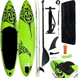 Inflatable Stand Up Paddle Board Set 144.1" x 29.9" x 5.9", Water Sport Set Floating Paddle with SUP Board, Aluminum Oar, Fin, Hand Pump, Leash, Waterproof Bag - Green