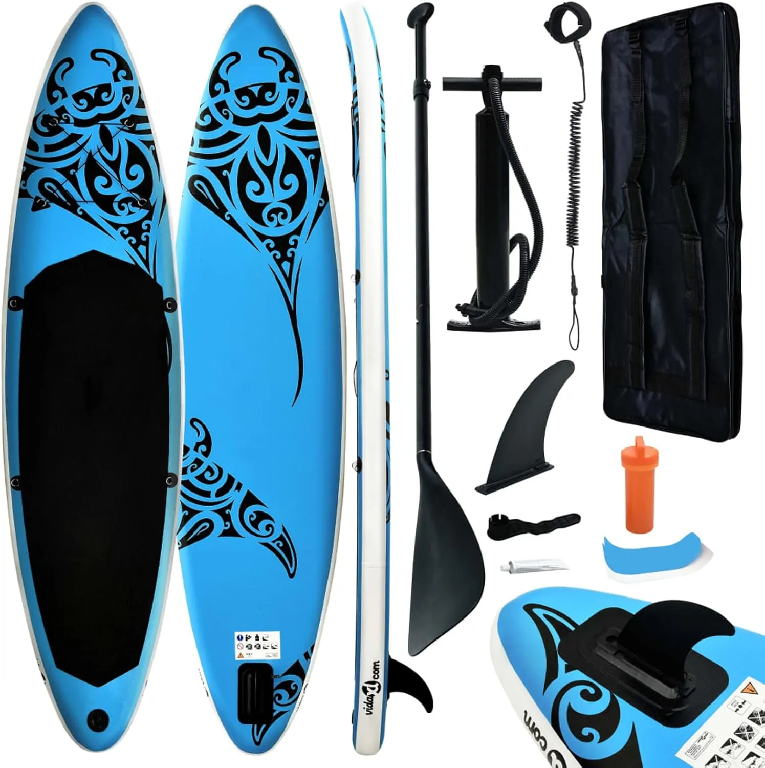 Inflatable Stand Up Paddle Board Set 144.1"x29.9"x5.9", Water Sport Set Floating Paddle with SUP Board, Aluminum Oar, Fin, Hand Pump, Leash, Waterproof Bag - Blue