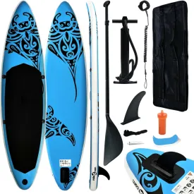 Inflatable Stand Up Paddle Board Set 144.1"x29.9"x5.9", Water Sport Set Floating Paddle with SUP Board, Aluminum Oar, Fin, Hand Pump, Leash, Waterproof Bag - Blue