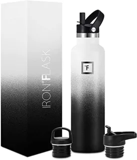 IRON °FLASK Sports Water Bottle - 24 oz, 3 Lids (Straw Lid) - Leak Proof, Durable Double Walled Stainless Steel - Gym Bottles for Men, Women & Kids - Insulated Thermos, Hot & Cold Hiking Canteen