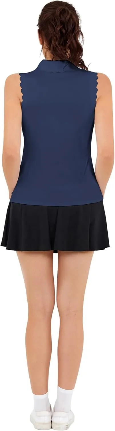 JACK SMITH Women Sleeveless Golf Polo Shirt Button Scalloped Tank Tops Moisture Wicking Tennis Shirts with Split Hem
