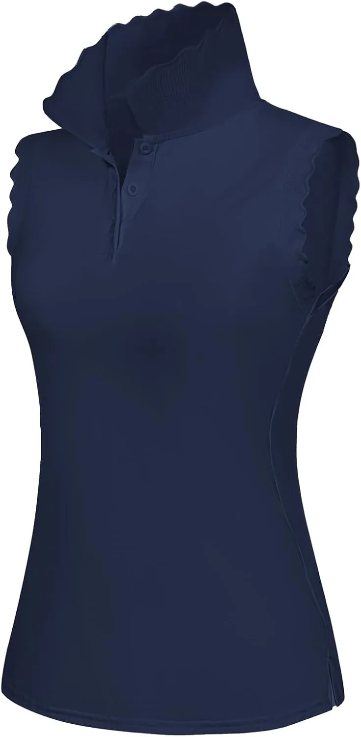 JACK SMITH Women Sleeveless Golf Polo Shirt Button Scalloped Tank Tops Moisture Wicking Tennis Shirts with Split Hem
