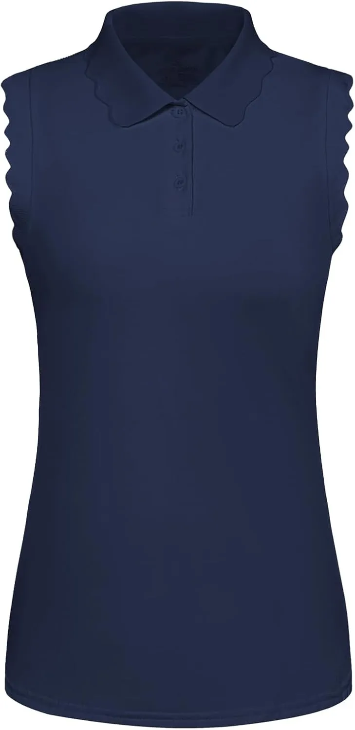 JACK SMITH Women Sleeveless Golf Polo Shirt Button Scalloped Tank Tops Moisture Wicking Tennis Shirts with Split Hem