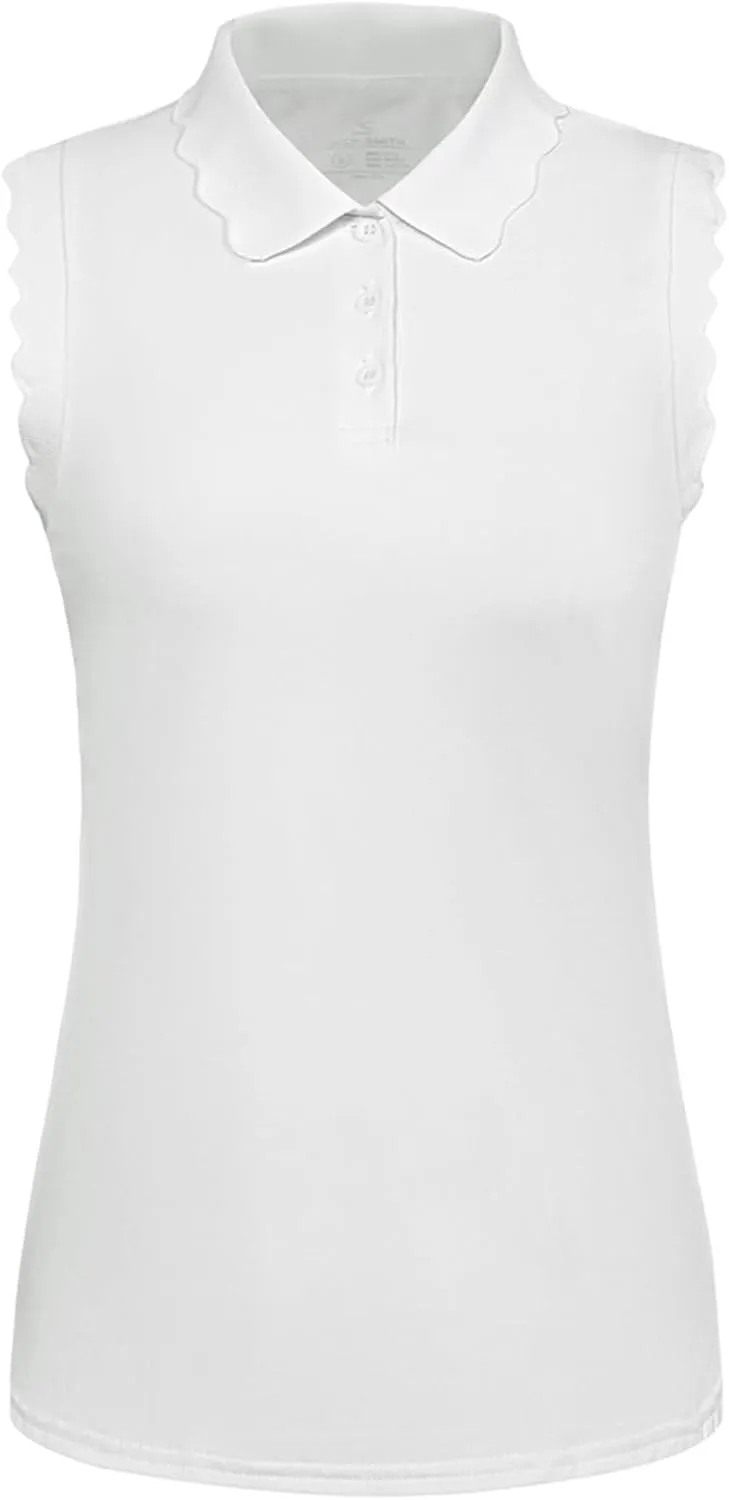 JACK SMITH Women Sleeveless Golf Polo Shirt Button Scalloped Tank Tops Moisture Wicking Tennis Shirts with Split Hem