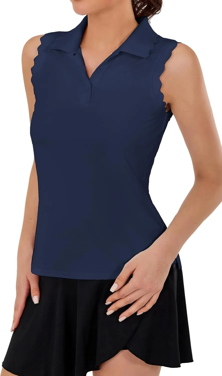 JACK SMITH Women Sleeveless Golf Polo Shirt Button Scalloped Tank Tops Moisture Wicking Tennis Shirts with Split Hem