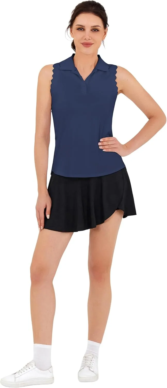 JACK SMITH Women Sleeveless Golf Polo Shirt Button Scalloped Tank Tops Moisture Wicking Tennis Shirts with Split Hem