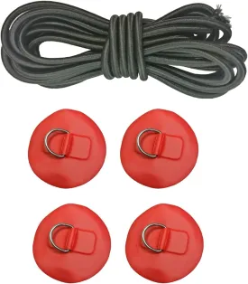 Kayak Inflatable Boat Stand Up Paddleboard SUP Bungee Deck Rigging Kit Steel D Ring PVC Pad Patch with Elastic Bungee Shock Cord Rope (Color : Black Rope Red D)