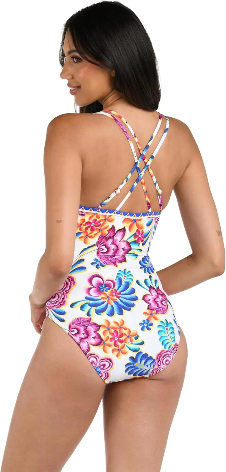 La Blanca Women's Underwire Lace Up One Piece Swimsuit