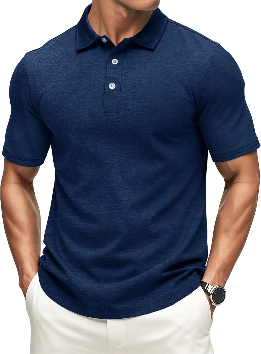 MAGCOMSEN Men's Short-Sleeve Polo,Golf Shirts for Men 3-Button Moisture Wicking,Athletic Outdoor Collared T-Shirt