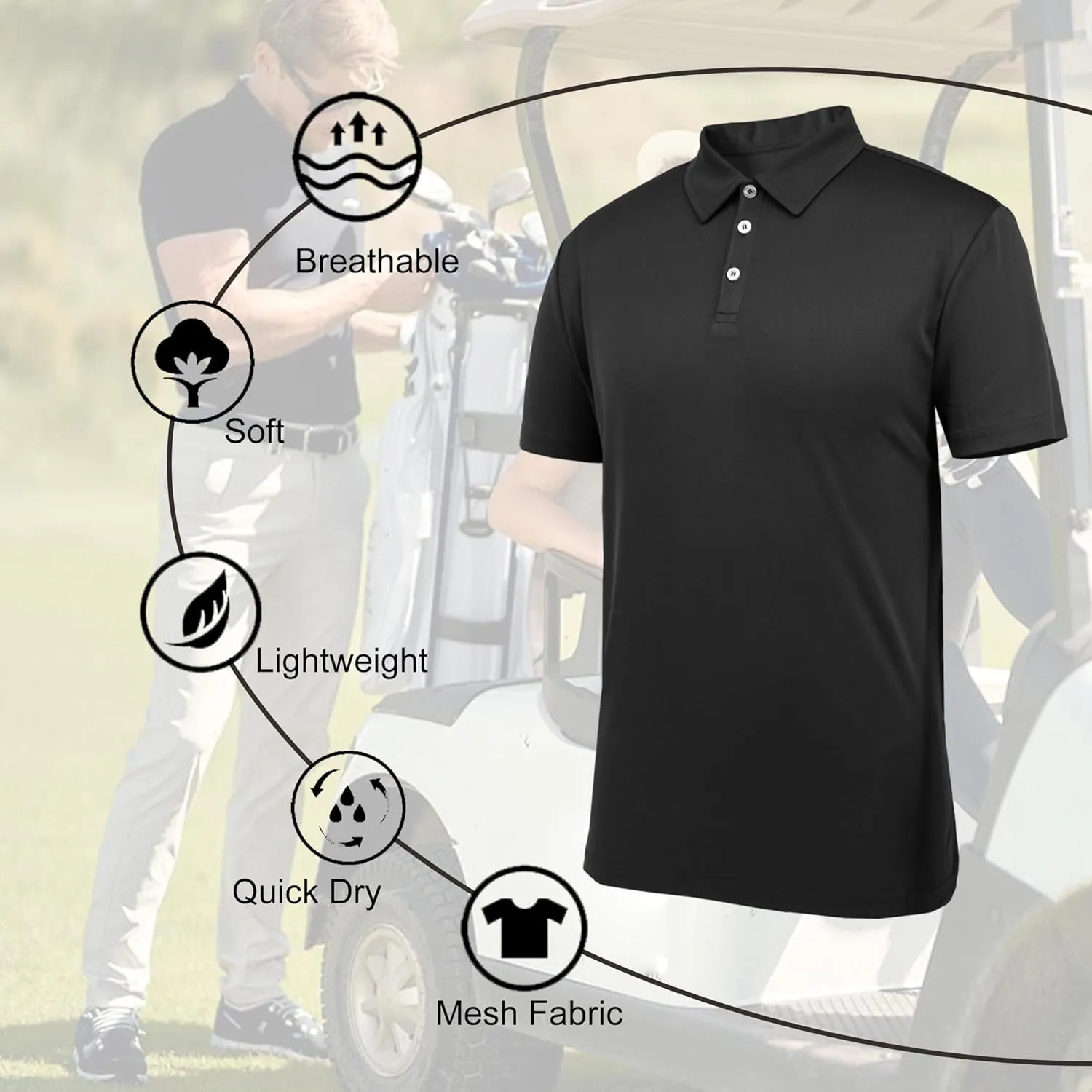 Mens Golf Shirts Short Sleeve Quick-Dry Moisture Wicking Cool Dry Shirts for Men Athletic Sport Collared Shirts