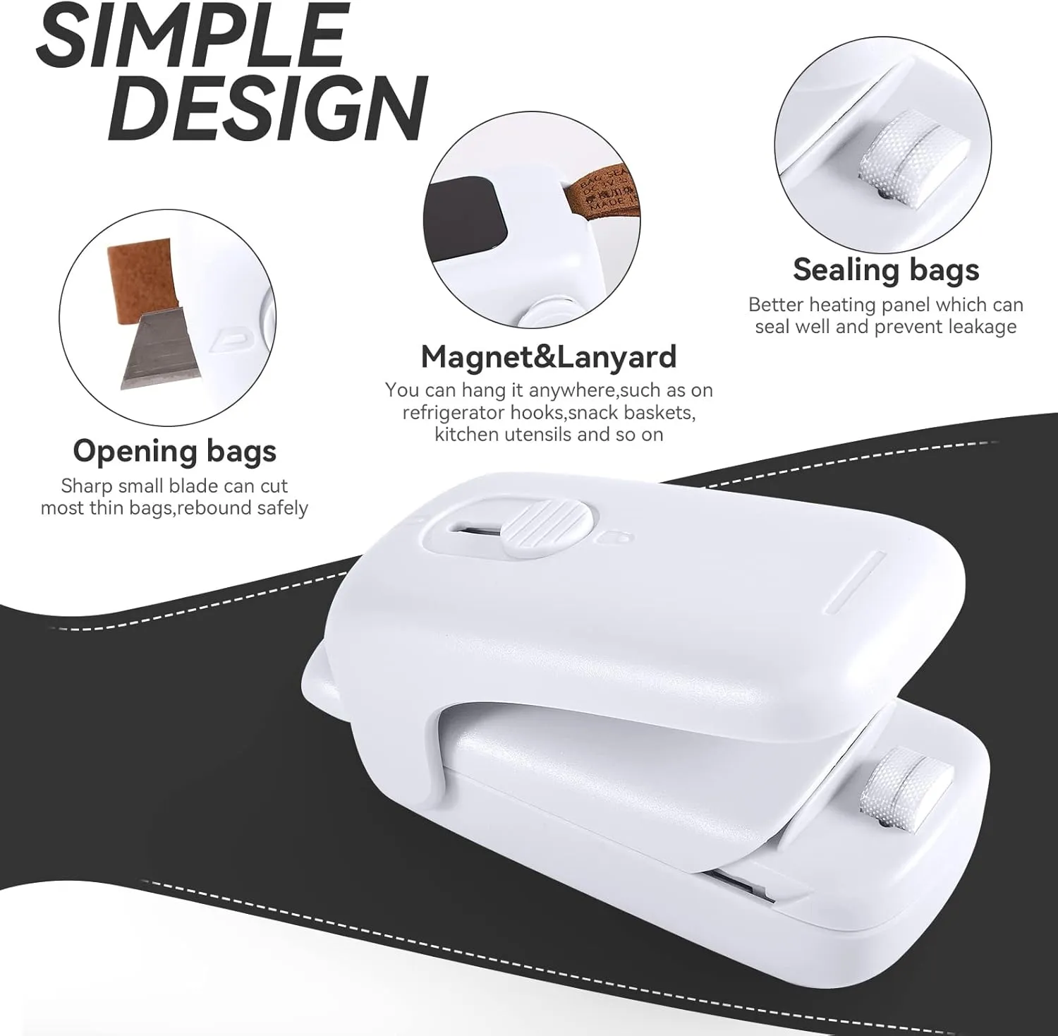 Mini Bag Sealer, ROMSTO Handheld Heat Vacuum Sealer, 2 in 1 Heat Sealer and Cutter with Lanyard, Portable Bag Resealer Machine for Plastic Bags Food Storage Snacks Freshness (2xAA Batteries Included)