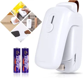 Mini Bag Sealer, ROMSTO Handheld Heat Vacuum Sealer, 2 in 1 Heat Sealer and Cutter with Lanyard, Portable Bag Resealer Machine for Plastic Bags Food Storage Snacks Freshness (2xAA Batteries Included)