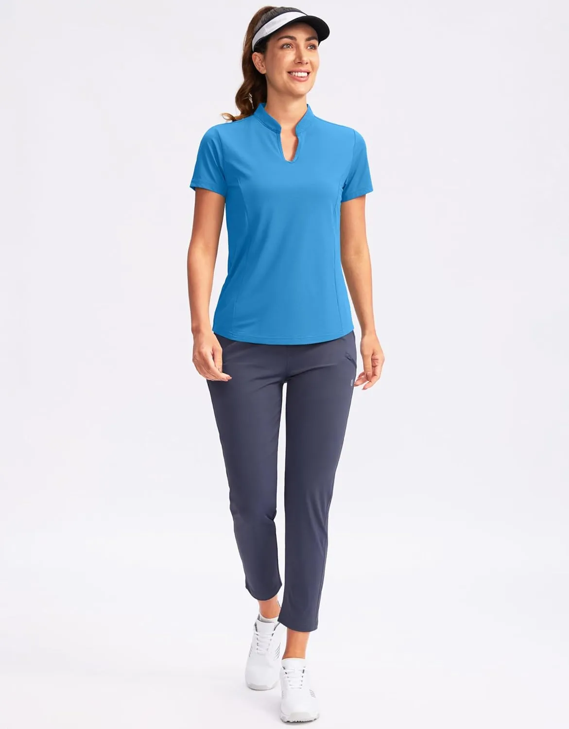 Obla Women's Golf Polo Shirt V-Neck Short Sleeve Collarless Quick Dry Tennis Running T Shirt Golf Tops for Women