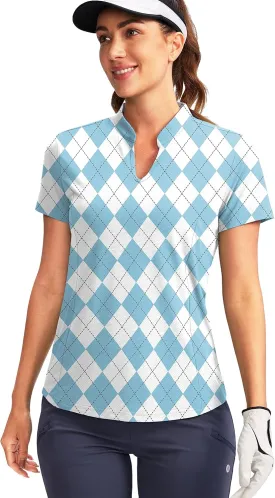 Obla Women's Golf Polo Shirt V-Neck Short Sleeve Collarless Quick Dry Tennis Running T Shirt Golf Tops for Women Obla Women's Golf Polo Shirt V-Neck Short Sleeve Collarless Quick Dry Tennis Running T Shirt Golf Tops for Women