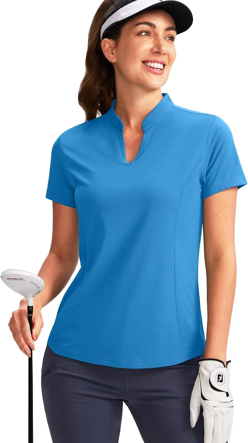 Obla Women's Golf Polo Shirt V-Neck Short Sleeve Collarless Quick Dry Tennis Running T Shirt Golf Tops for Women