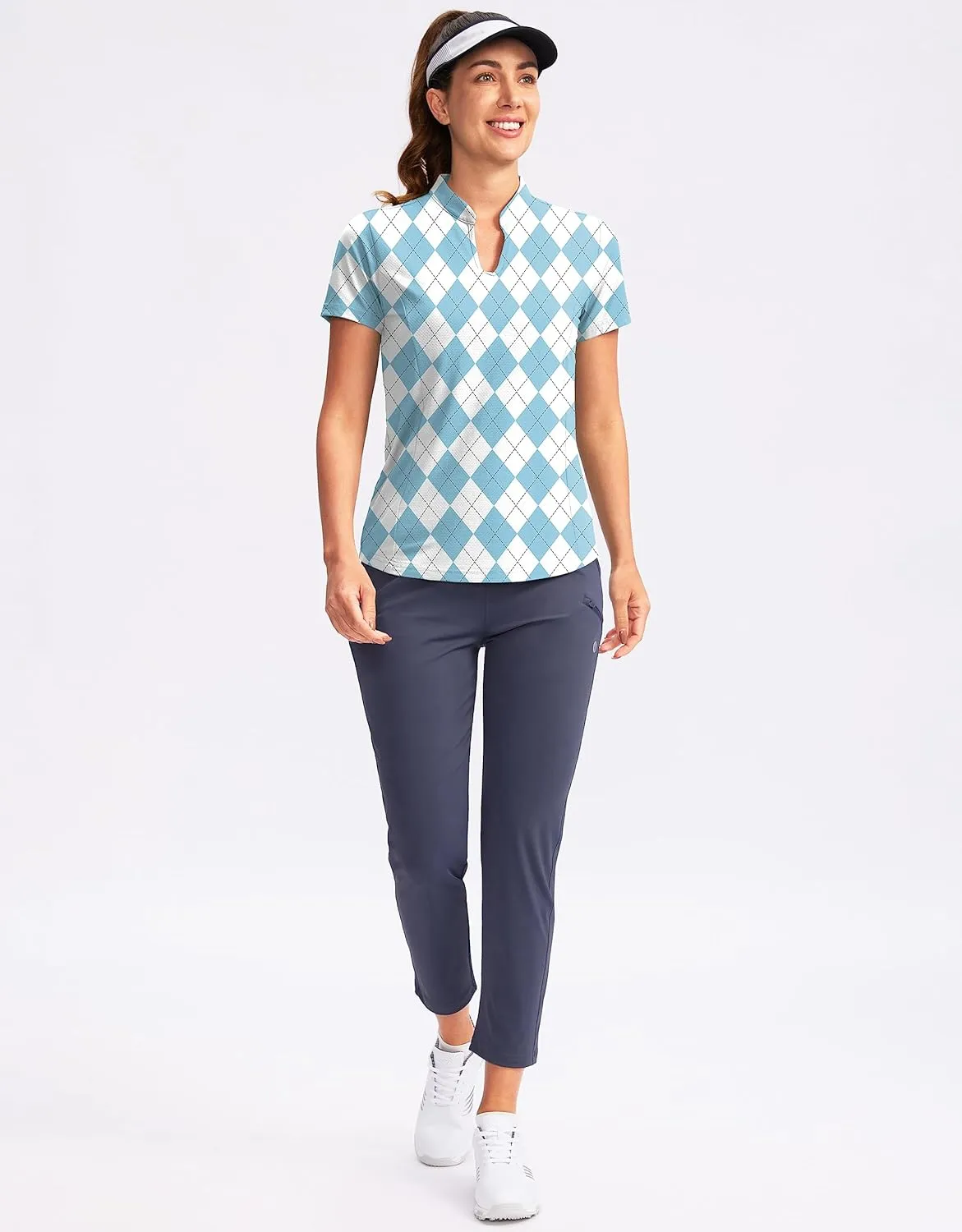 Obla Women's Golf Polo Shirt V-Neck Short Sleeve Collarless Quick Dry Tennis Running T Shirt Golf Tops for Women