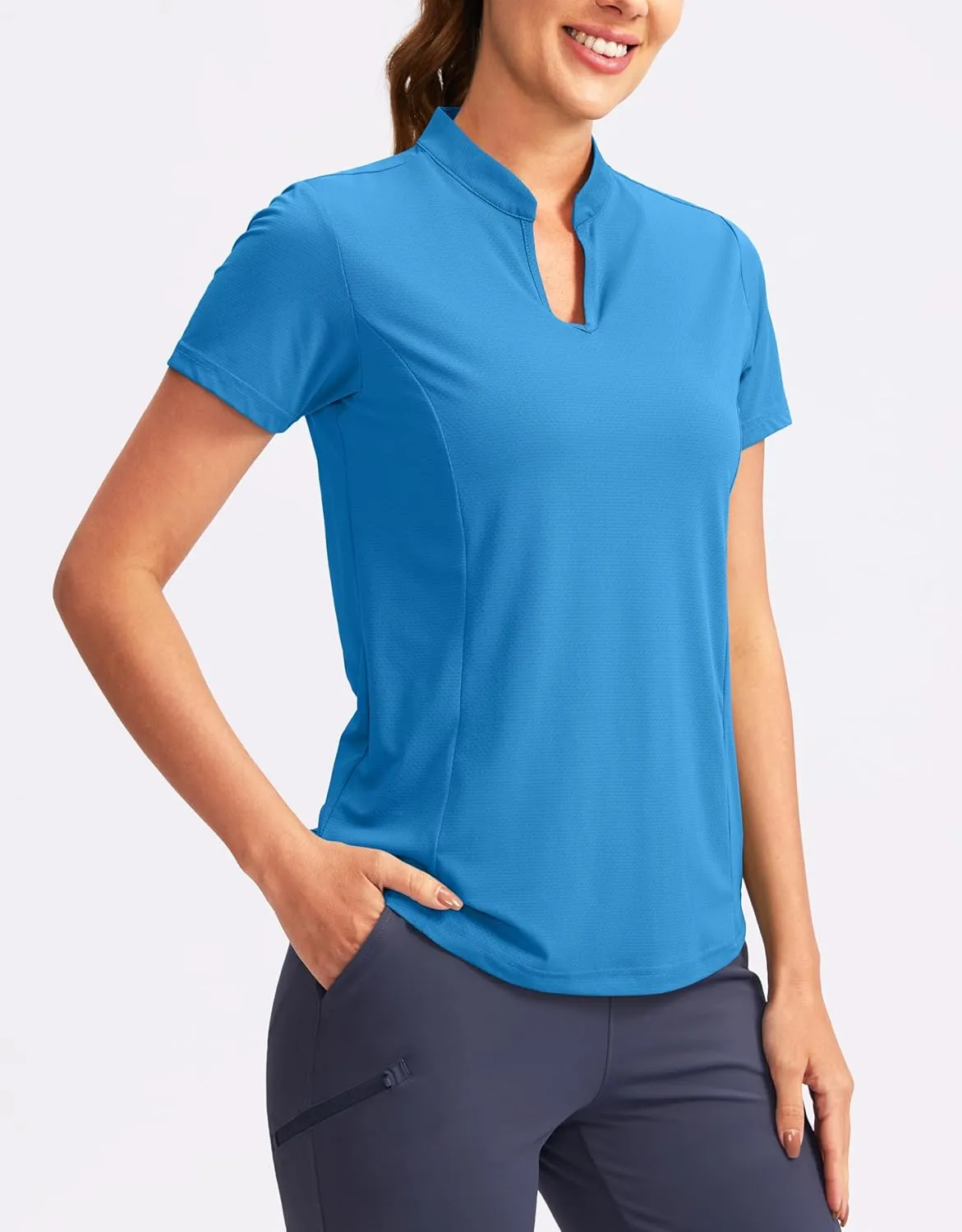 Obla Women's Golf Polo Shirt V-Neck Short Sleeve Collarless Quick Dry Tennis Running T Shirt Golf Tops for Women