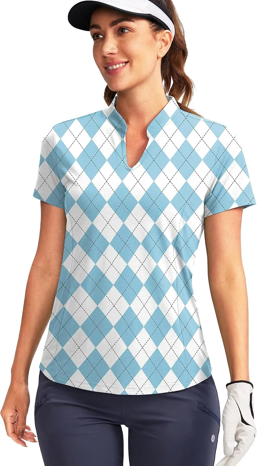 Obla Women's Golf Polo Shirt V-Neck Short Sleeve Collarless Quick Dry Tennis Running T Shirt Golf Tops for Women