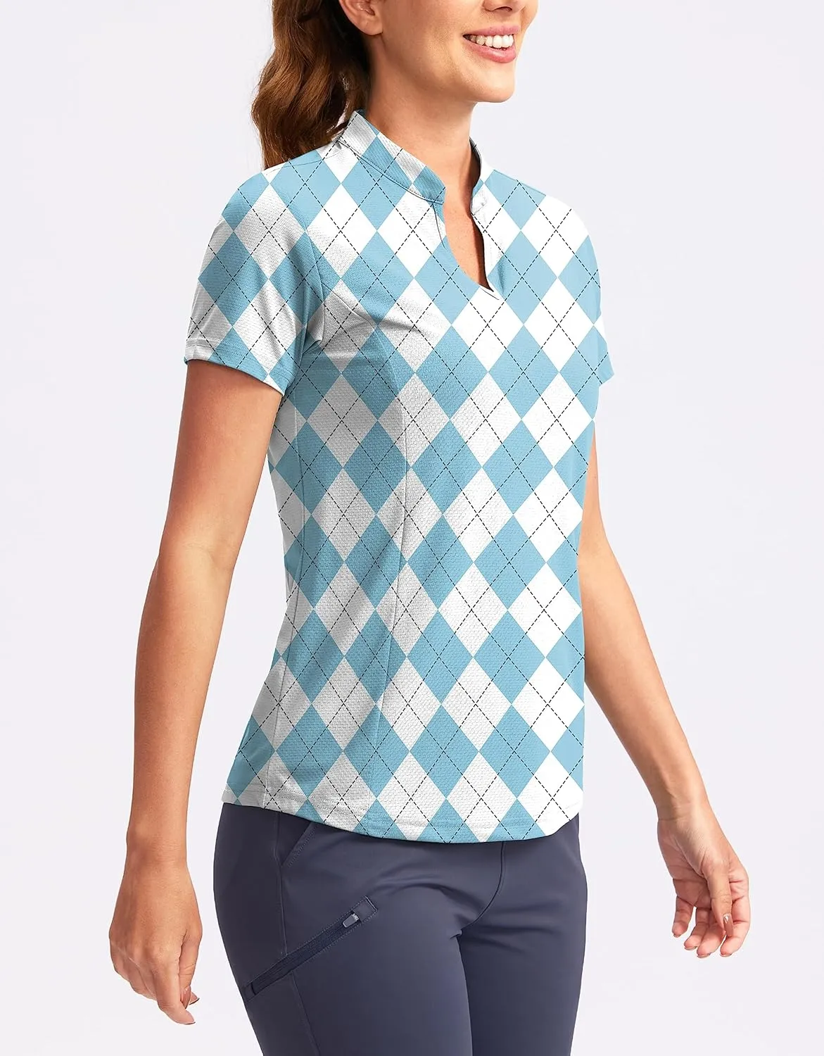 Obla Women's Golf Polo Shirt V-Neck Short Sleeve Collarless Quick Dry Tennis Running T Shirt Golf Tops for Women