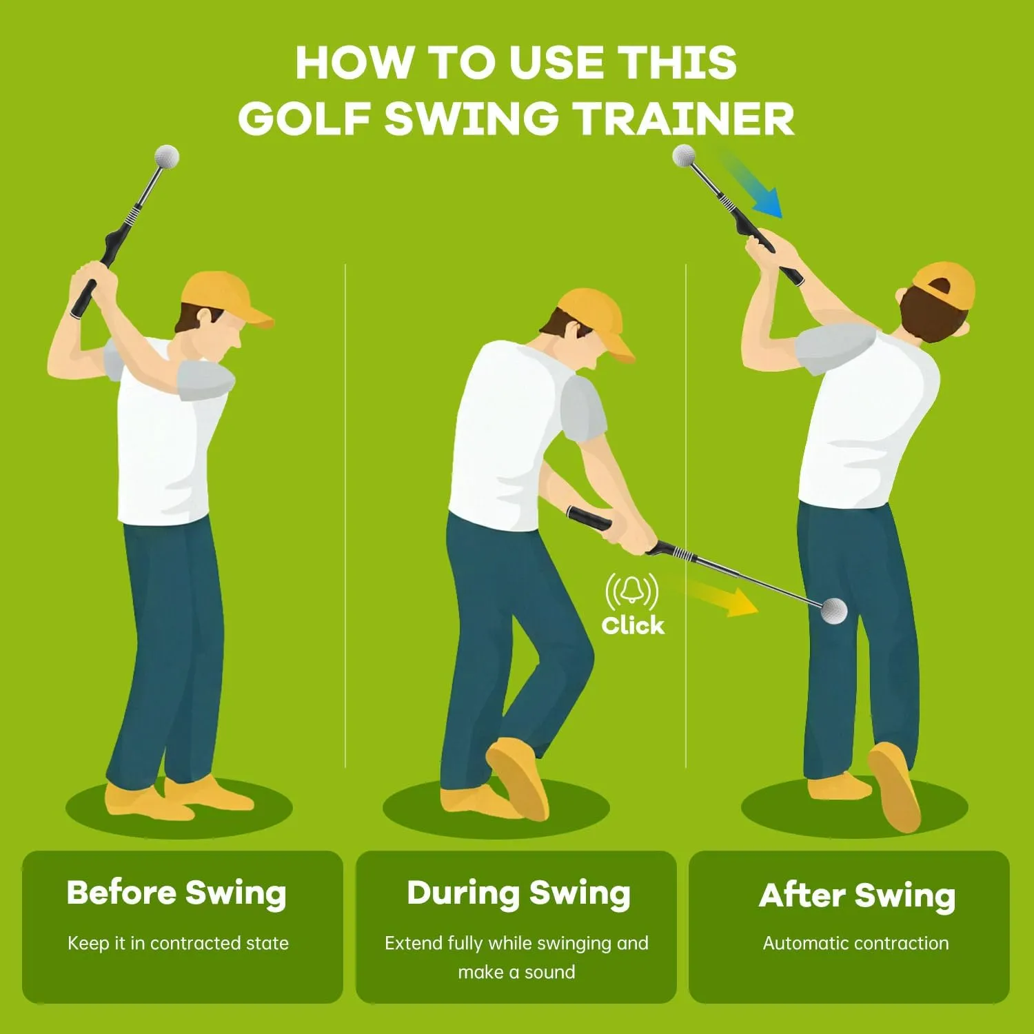 Retractable Golf Swing Trainer,Warm-Up Golf Training Aid,Golf Grip Trainer,Right-Handed Strength & Tempo Training for Chipping Hitting,Golf Accessories for Men