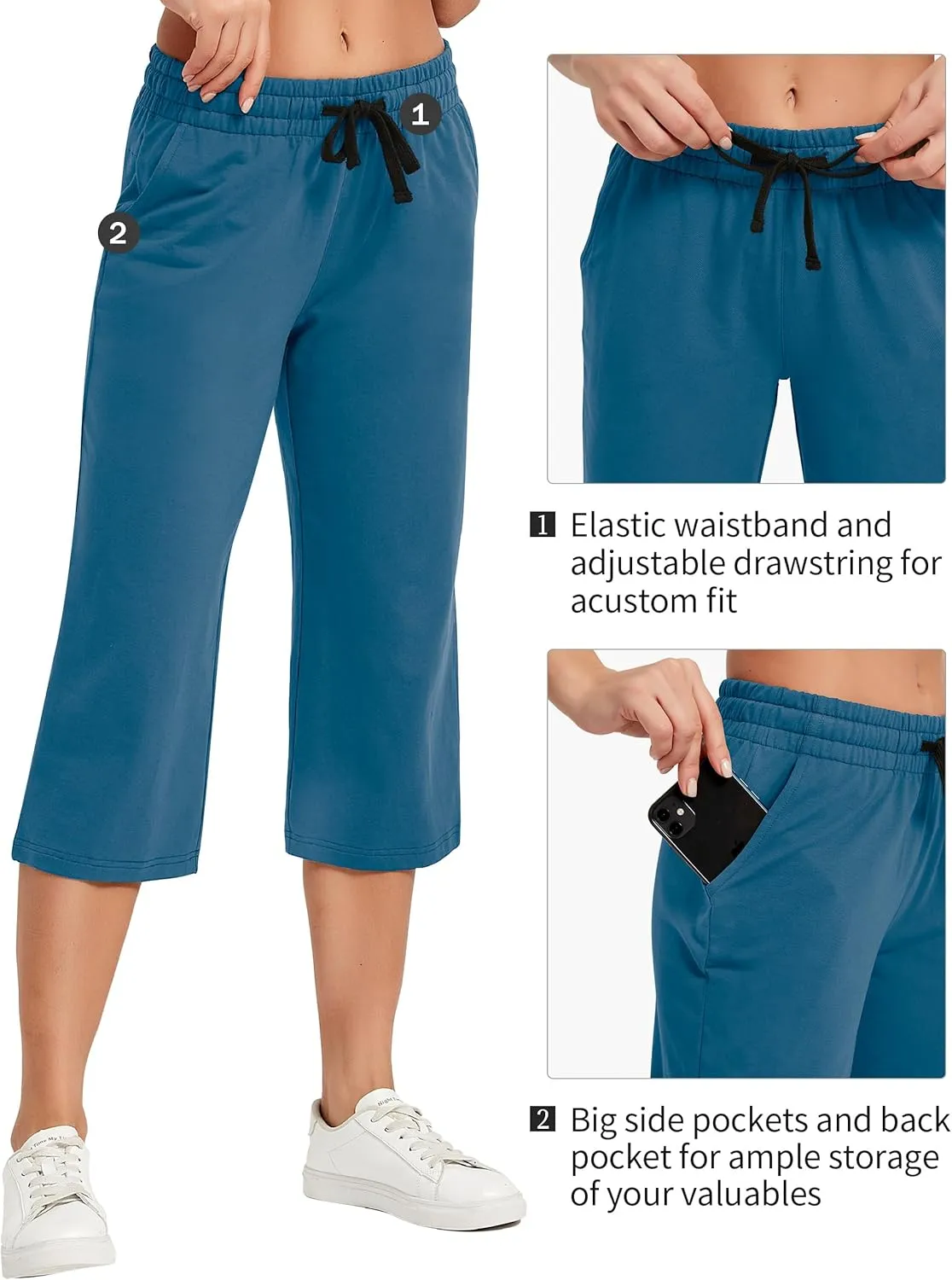 SPECIALMAGIC Women Capri Pants Cotton Yoga Wide Leg Pajama Pants Capris Sweatpants Sports