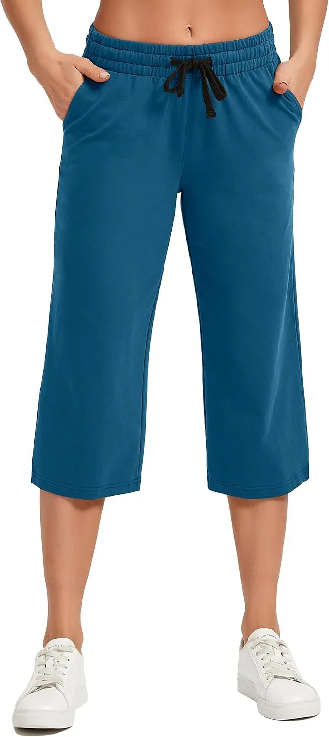 SPECIALMAGIC Women Capri Pants Cotton Yoga Wide Leg Pajama Pants Capris Sweatpants Sports