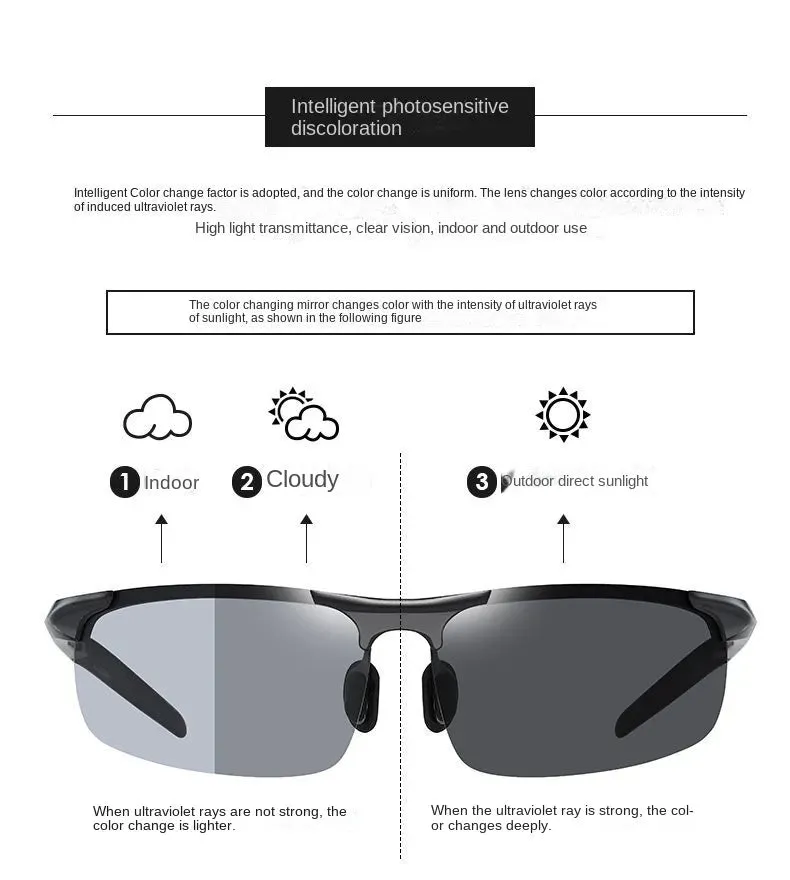 Sunglasses sun Shades Aluminum Magnesium Semi Rimless Sports Driving Color Changing Day and Night for Driving unisex