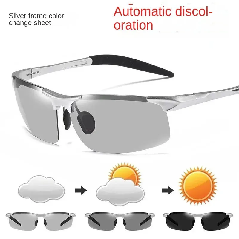 Sunglasses sun Shades Aluminum Magnesium Semi Rimless Sports Driving Color Changing Day and Night for Driving unisex