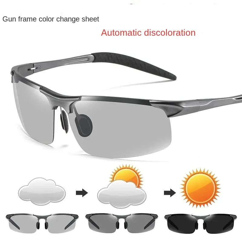 Sunglasses sun Shades Aluminum Magnesium Semi Rimless Sports Driving Color Changing Day and Night for Driving unisex
