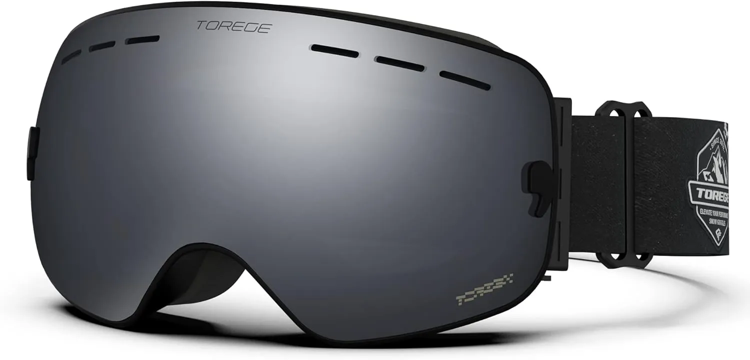 TOREGE Ski Goggles, Snow Goggles with Anti-fog Spherical Lens, OTG Snowboard Goggles for Men Women