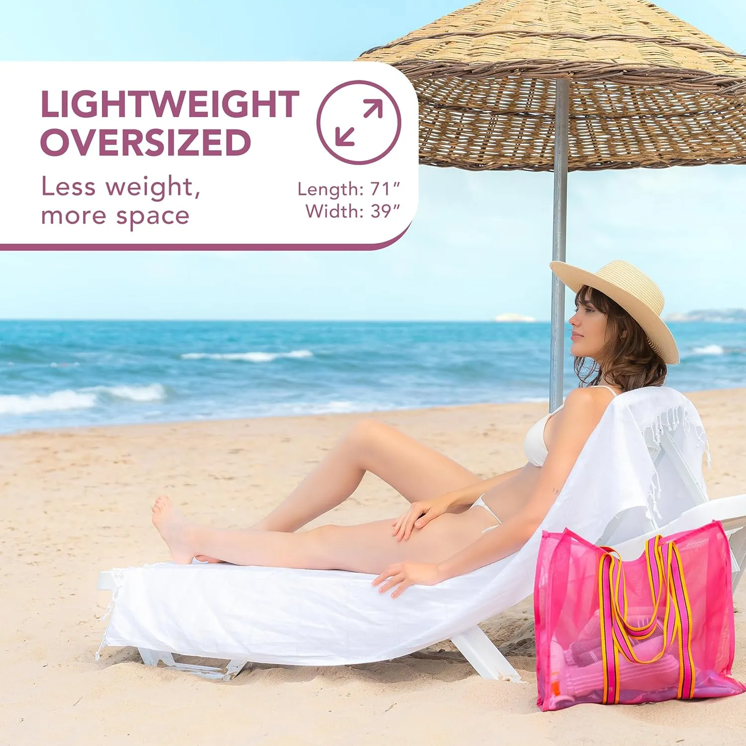 Turkish Beach Towels with Travel Bags - 1/2/4/6 Pack - XL 39 x 71 Cotton Beach Towels - Made in Turkey - Sandfree, Quick Dry, Lightweight and Large Oversized - 2 Pack - White
