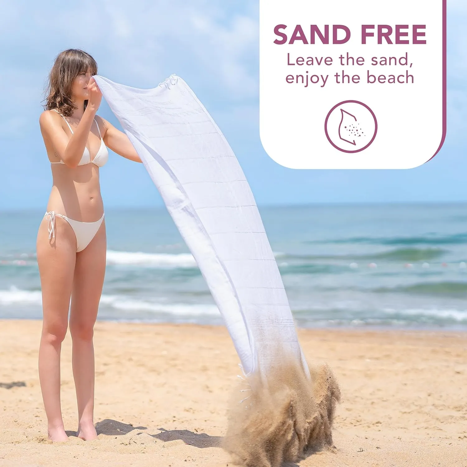 Turkish Beach Towels with Travel Bags - 1/2/4/6 Pack - XL 39 x 71 Cotton Beach Towels - Made in Turkey - Sandfree, Quick Dry, Lightweight and Large Oversized - 2 Pack - White