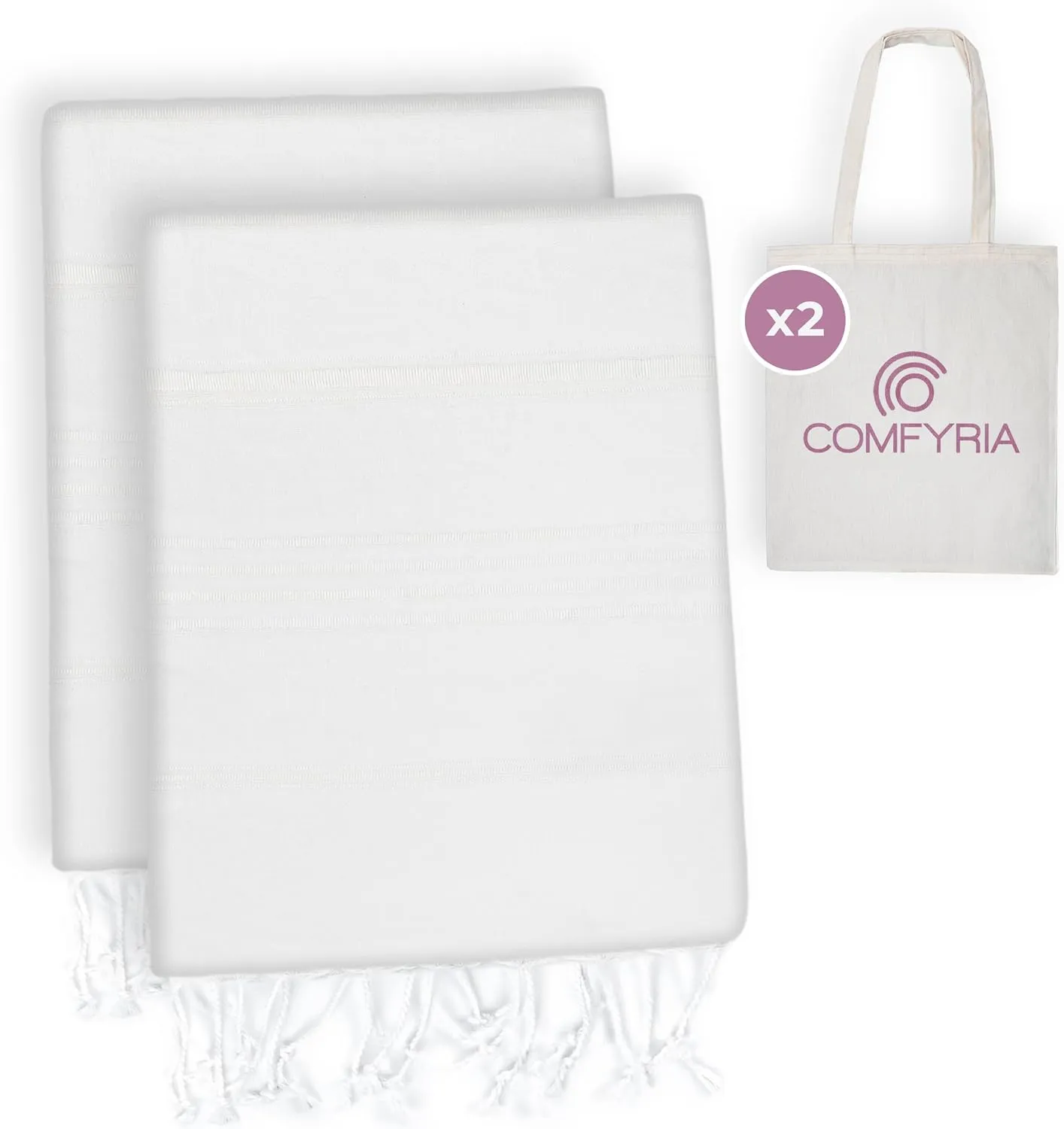 Turkish Beach Towels with Travel Bags - 1/2/4/6 Pack - XL 39 x 71 Cotton Beach Towels - Made in Turkey - Sandfree, Quick Dry, Lightweight and Large Oversized - 2 Pack - White