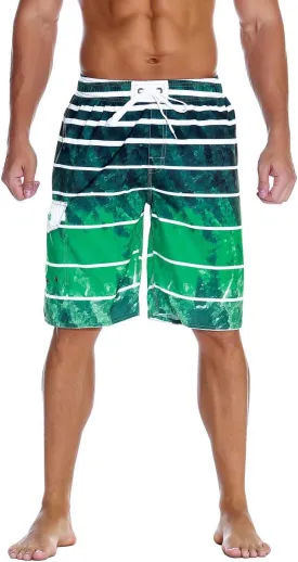 unitop Men's Swimming Trunks Quick Dry Summer Striped Beach Board Shorts with Lining