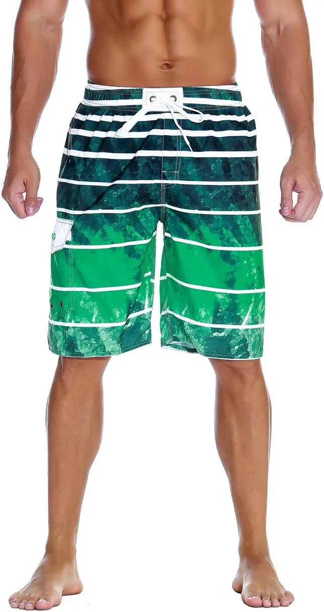 unitop Men's Swimming Trunks Quick Dry Summer Striped Beach Board Shorts with Lining
