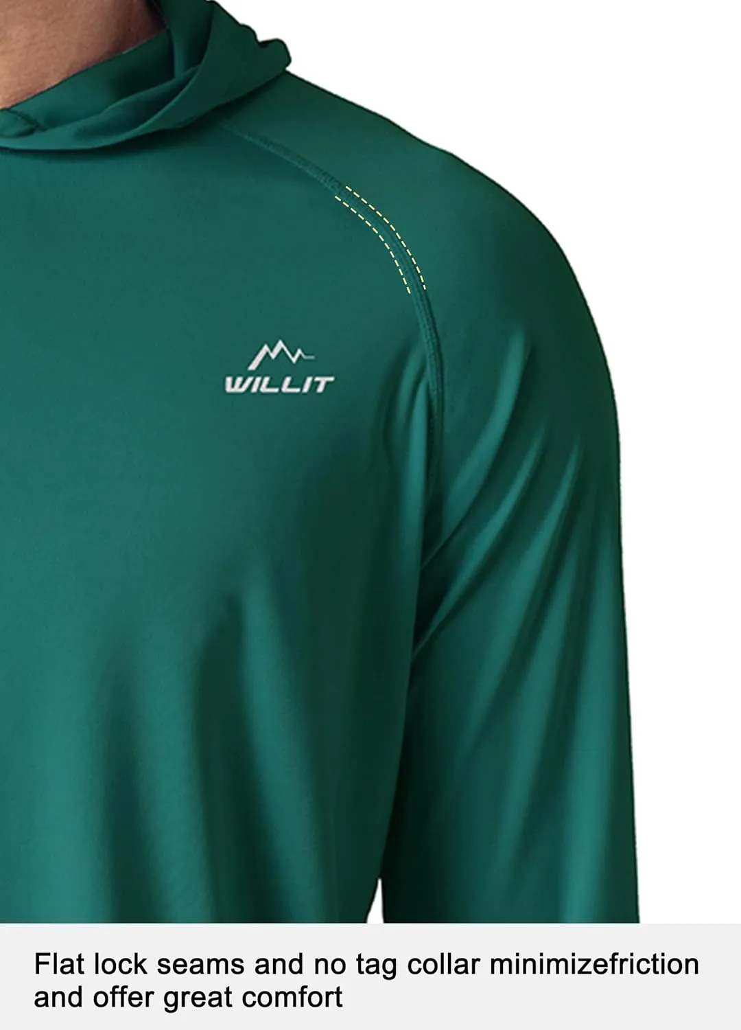Willit Men's Sun Shirts UPF 50  Rash Guard Long Sleeve Sun Protection Hoodie SPF UV Fishing Lightweight Athletic Running
