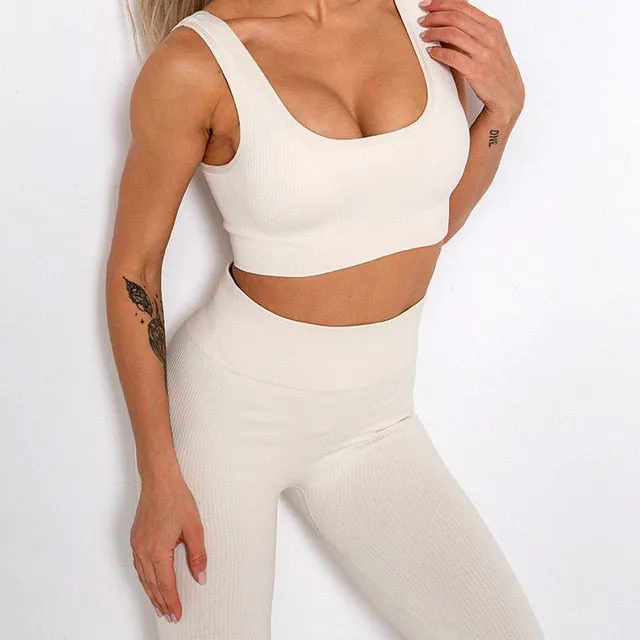 Yoga Set Women's Sports Suit Push Up Crop Top, Running Joggers - Sportswear 2pcs Tracksuit Gym Set Workout Streetwear
