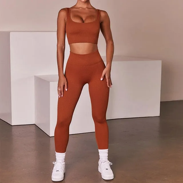 Yoga Set Women's Sports Suit Push Up Crop Top, Running Joggers - Sportswear 2pcs Tracksuit Gym Set Workout Streetwear