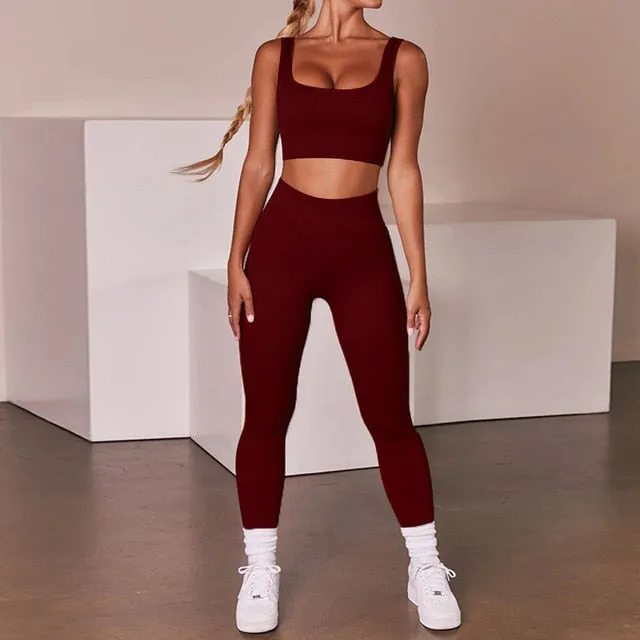 Yoga Set Women's Sports Suit Push Up Crop Top, Running Joggers - Sportswear 2pcs Tracksuit Gym Set Workout Streetwear